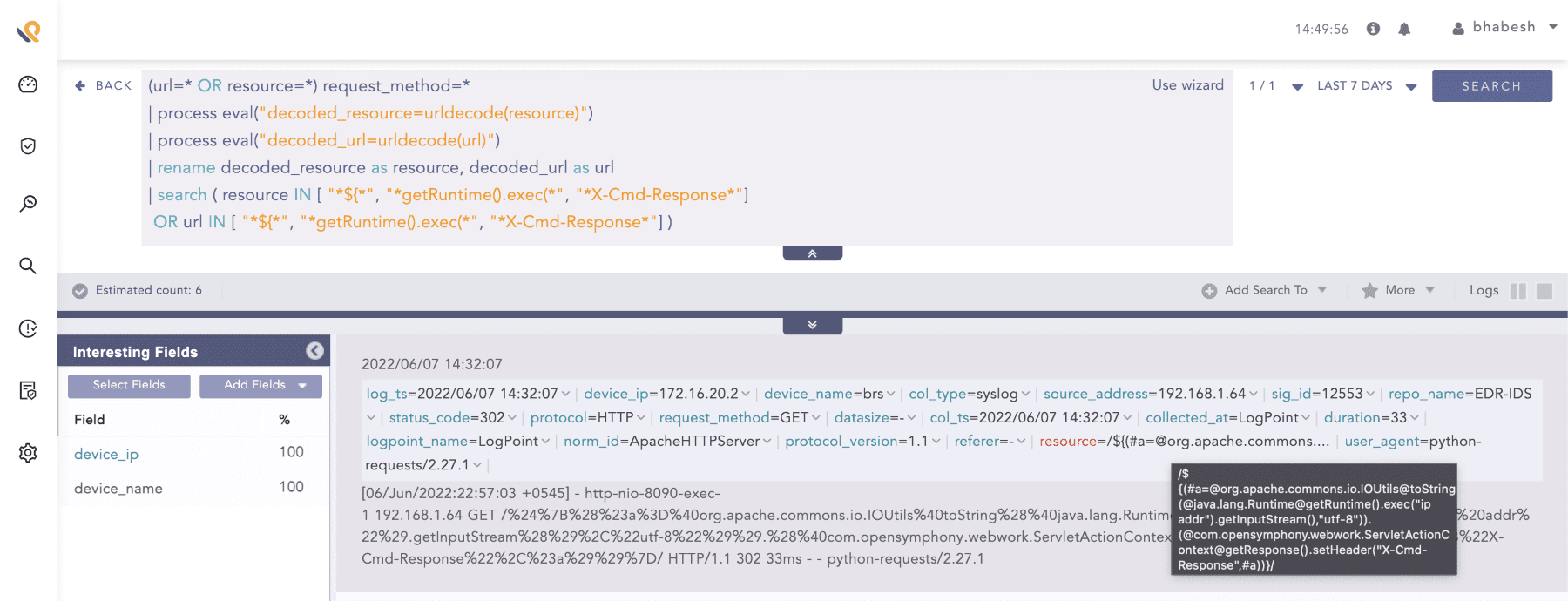  Confluence access logging shows OGNL payloads