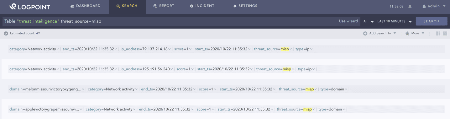 MISP Threat Intelligence query