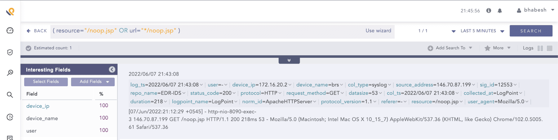  Search for requests to noop.jsp resource