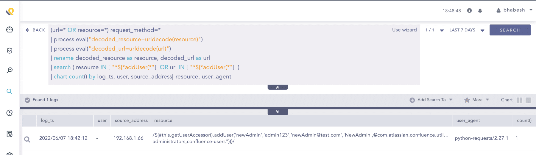 Searching for new user creations artifacts