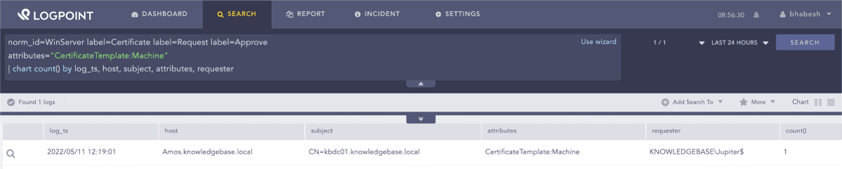 Searching for successful certificate requests for Machine template