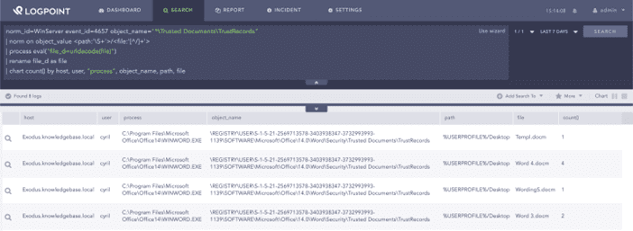 Searching for trusted Office documents via Windows registry auditing
